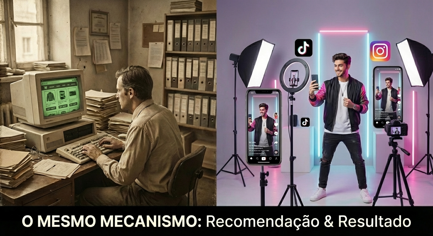 Comparação visual entre afiliados e creators: diferenças em modelo de trabalho, remuneração e foco estratégico
